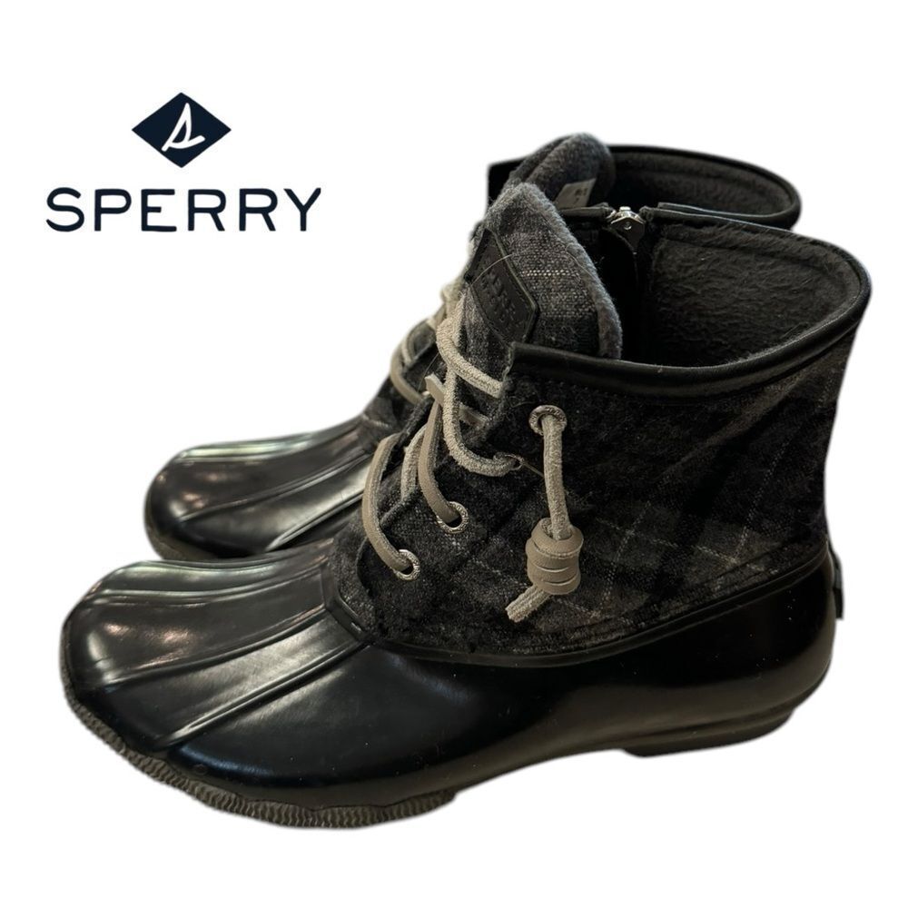 Sperry Top-Sider Women's Black Rubber Plaid Zip Duck Boots STS91005  Sz. 7